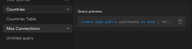 Studio SQL Editor query previews