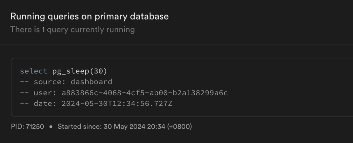 View and abort queries in Supabase Studio